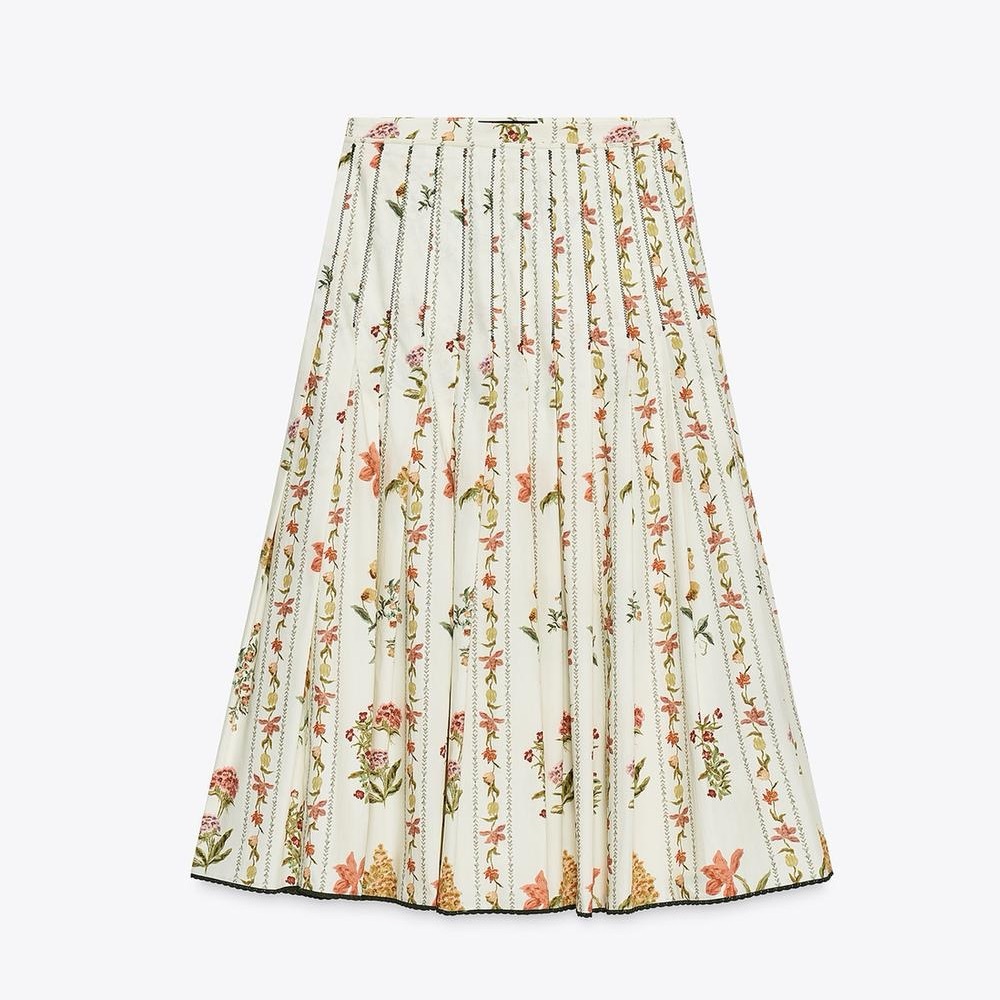 Zara NWT 100% Cotton Vintage Romantic Italian Countryside Midi Floral Skirt (XL) - Picture 6 of 9
